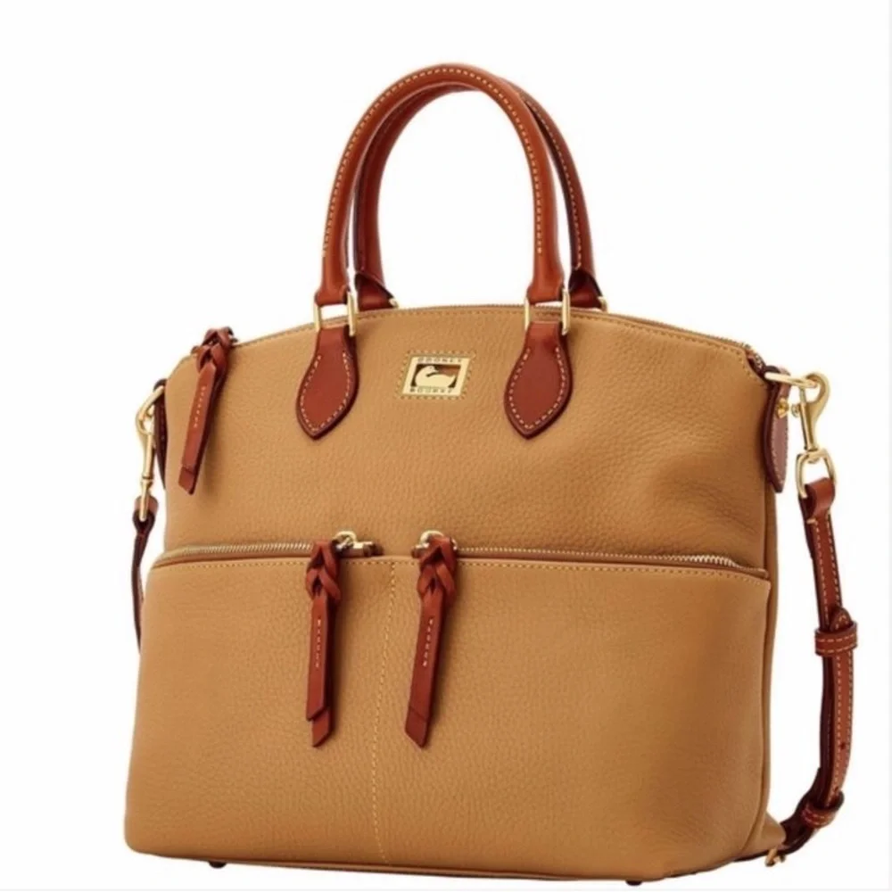 NWT Dooney & Bourke Dillen Double Pocket Crossbody Satchel Pebble Leather Sand - Picture 9 of 12